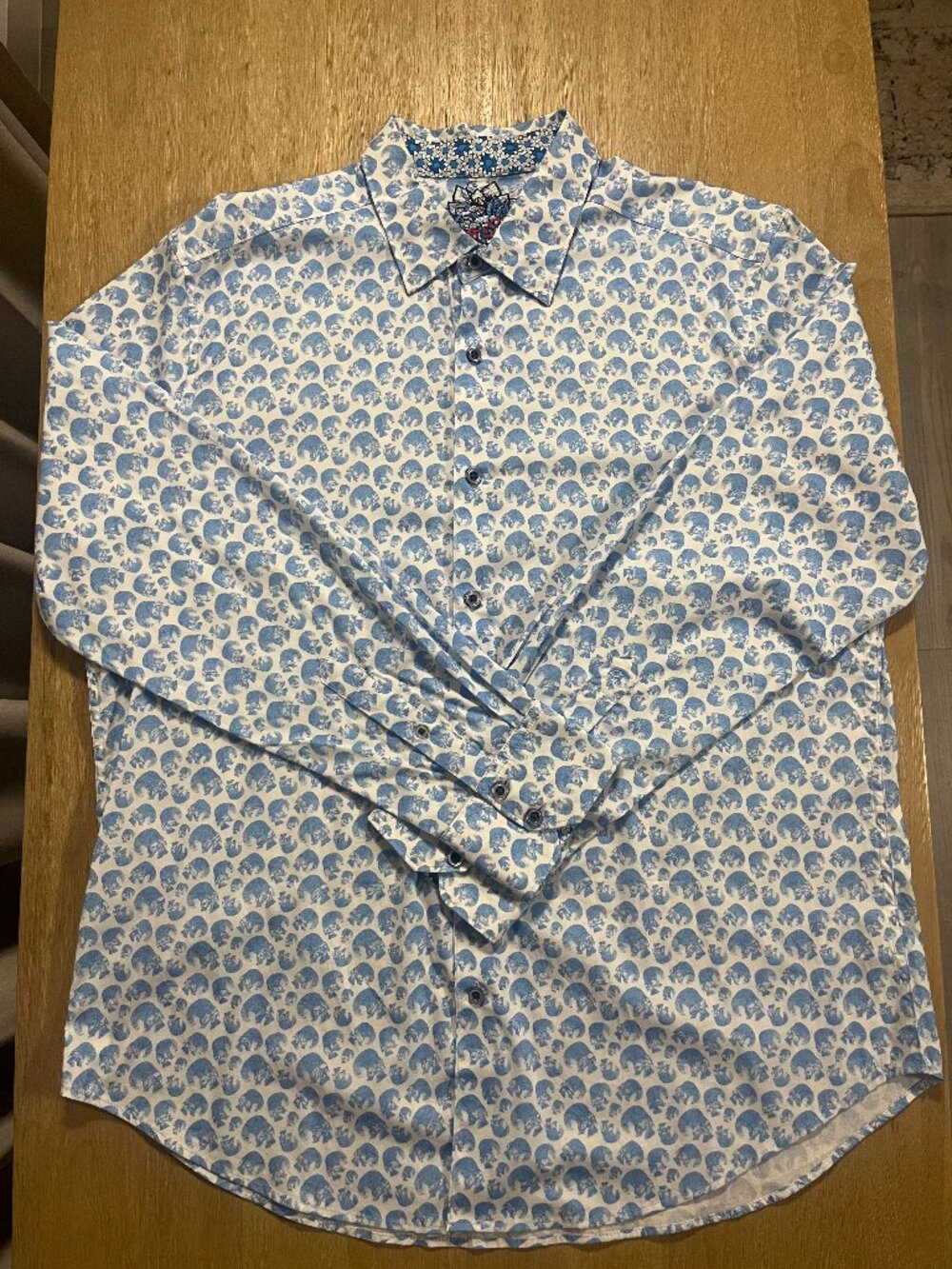 Robert Graham Blue Skull Button Up Long Sleeve Shirt Men's XL